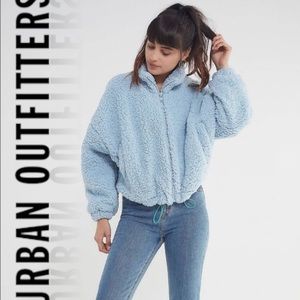 Urban Outfitters Blue Willow Teddy Fuzzy Cropped Jacket